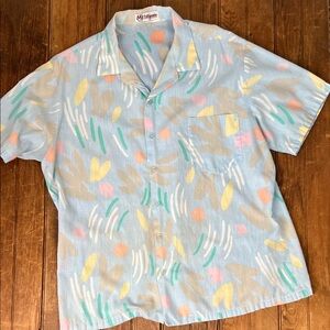Vintage 1980s Men's shirt Multicolor pastel Hawaiian Shirt size extra large